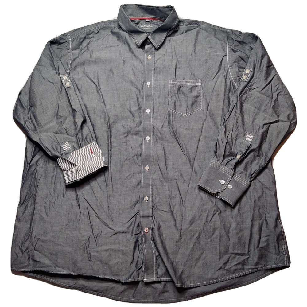 VISCONTI Men Big 2XL Gray 2-Ply Mercerized Cotton Button-Up Long Sleeve‎ Shirt